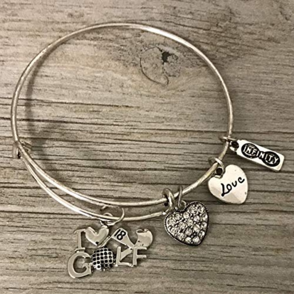 Handmade Golf Charm Bangle Bracelet, Golf Jewelry
